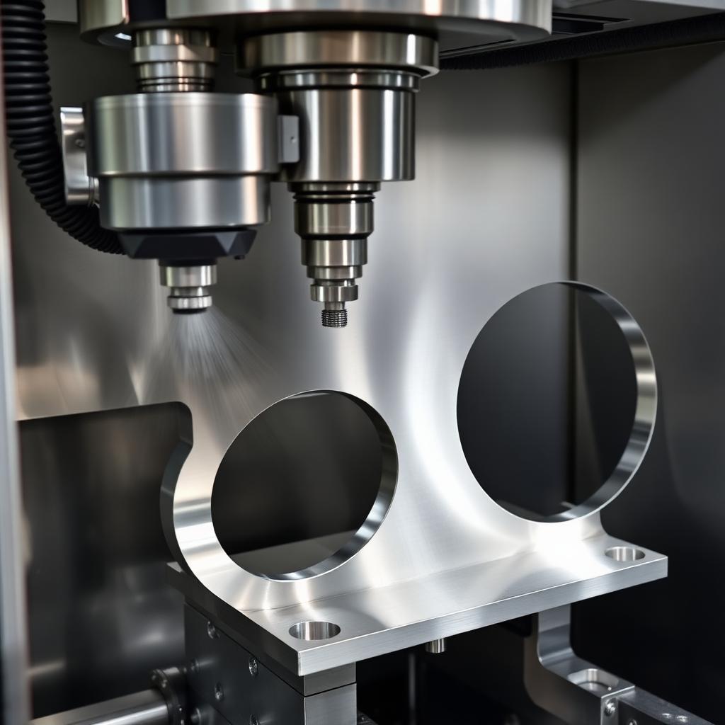 5-axis CNC milling machine cutting a precision aluminium part