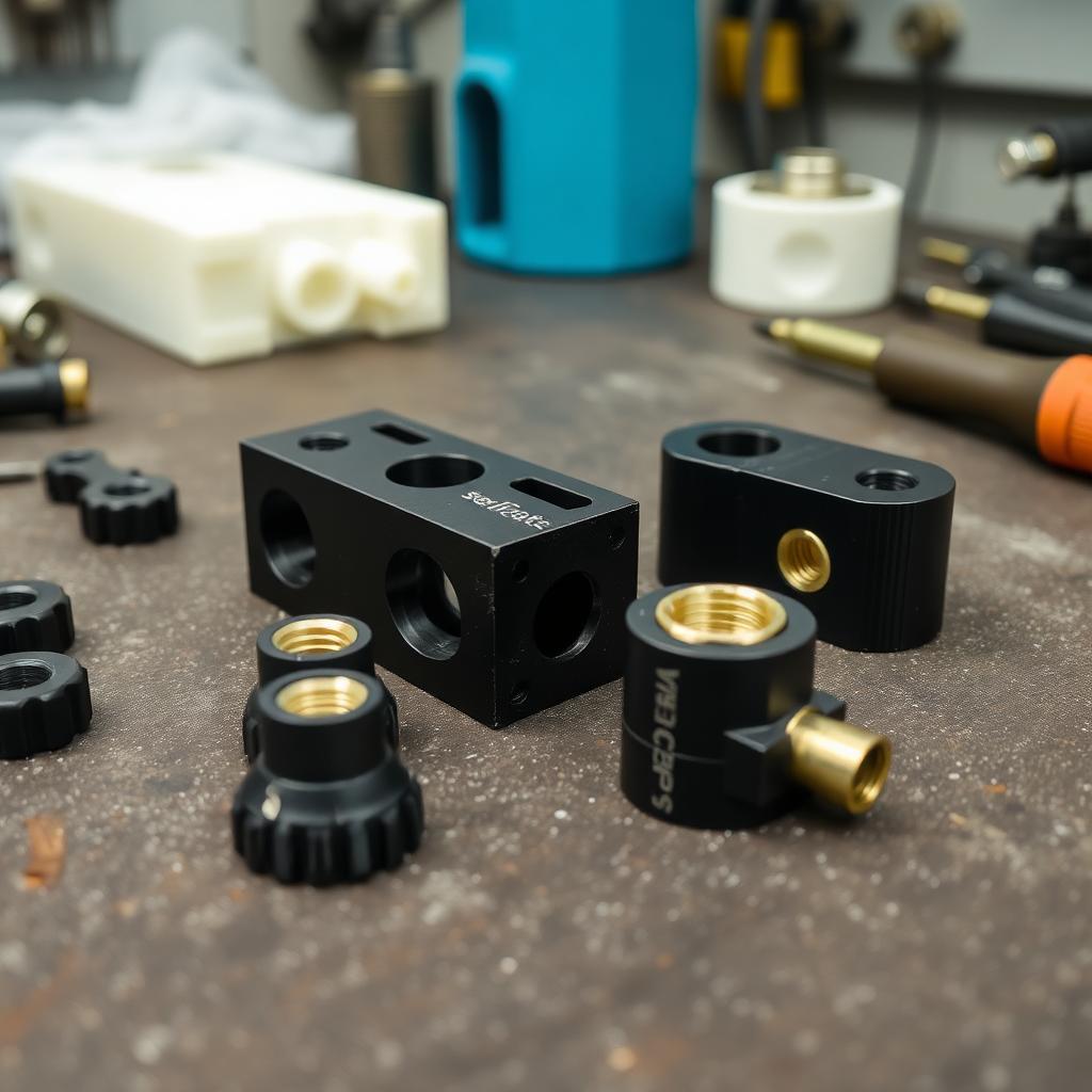 A 3D printed part being post-processed with threaded inserts