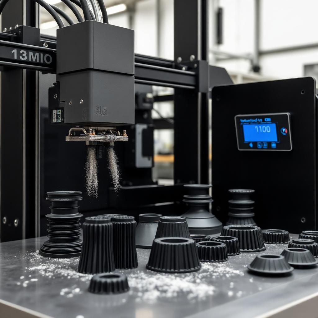 HP Multi Jet Fusion industrial 3D printer producing nylon parts