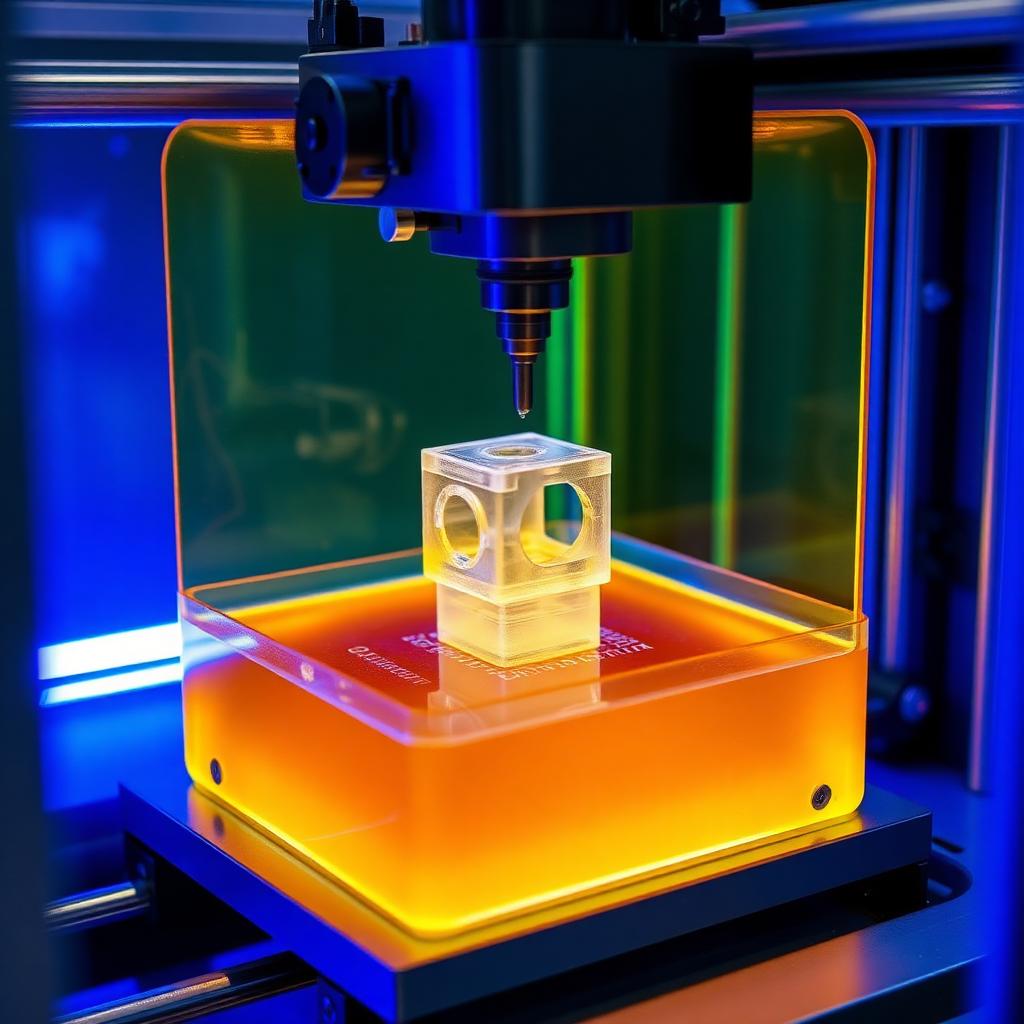 SLA stereolithography resin 3D printer curing a part